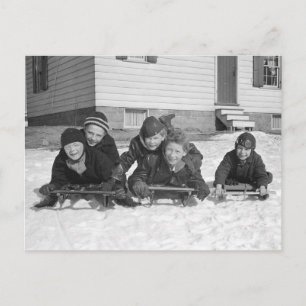 Boys Sledding, 1936 Postcard