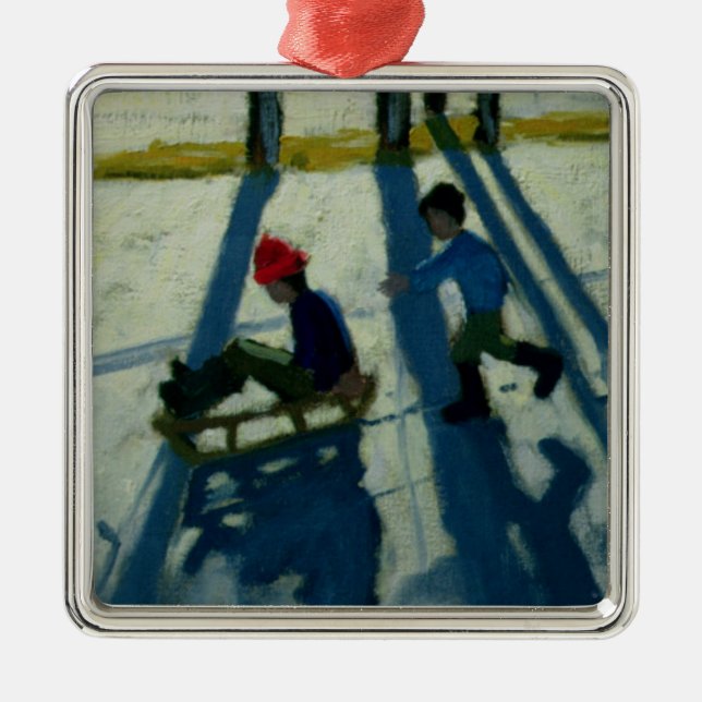 Boys Sledging Allestree Park Derby Metal Ornament (Front)