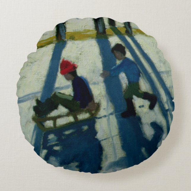 Boys Sledging Allestree Park Derby Round Pillow (Front)