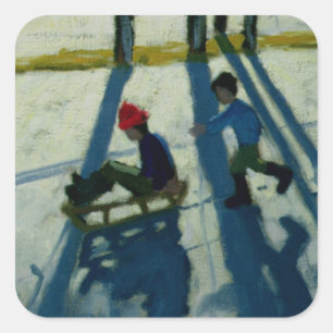 Boys Sledging Allestree Park Derby Square Sticker