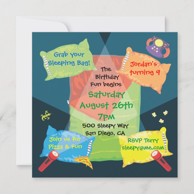 Boy's Sleepover Birthday Party Invitation (Front)