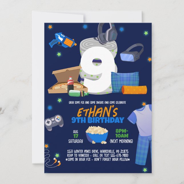 Boys' Sleepover Pajama Party Invitation (Front)