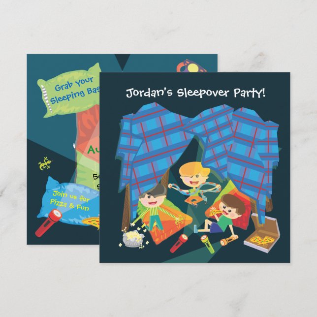 Boy's Sleepover Slumber Party Invitation (Front/Back)