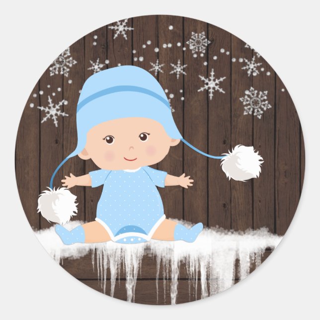 Boys Snowflake Baby Shower Stickers (Front)