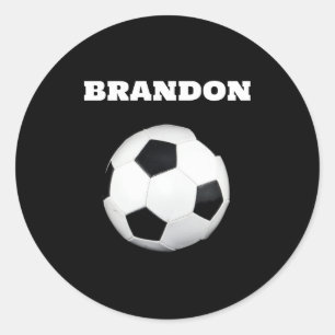 Boys Soccer Ball Black Stylish Custom Name Kids T  Classic Round Sticker