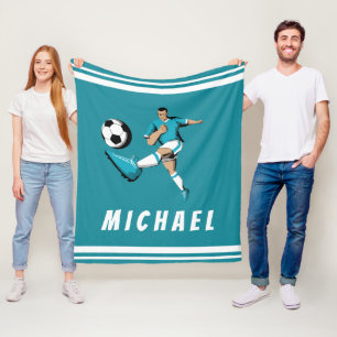 Boys Soccer Player Cool Graphic Illustration Name  Fleece Blanket