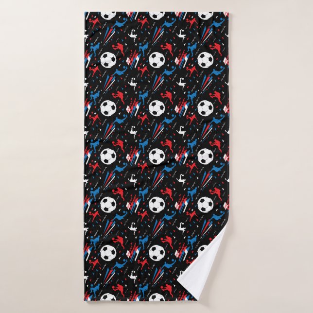 Boys Soccer Player - Red White Blue Freestyle Bath Towel (Bath Towel)