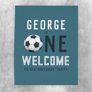 Boys Soccer Sports 1st Birthday Welcome Sign