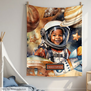 Boys Space Blanket Astronaut Watercolor Design