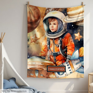 Boys Space Blanket Personalized Astronaut Galaxy