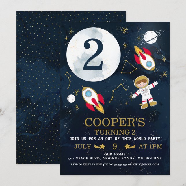 Boys Space Themed Birthday Invitation (Front/Back)