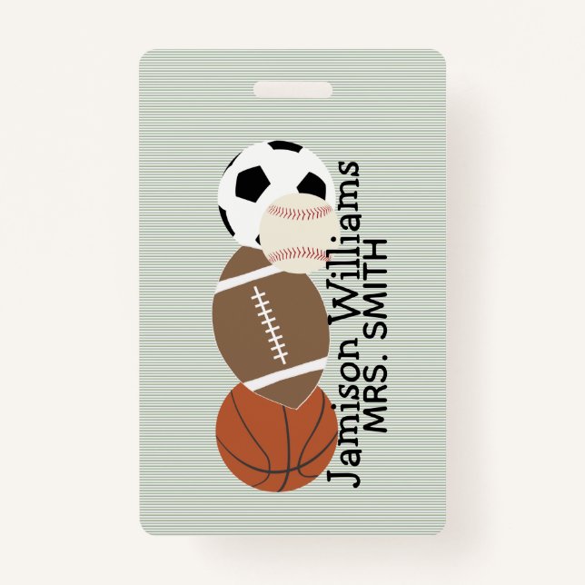 Boys Sports Green Stripe Waterproof Labels Badge (Front)
