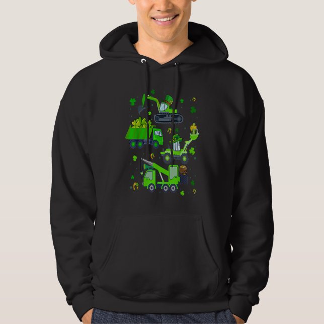 Boys St Patricks Day Crane Truck Construction Todd Hoodie (Front)