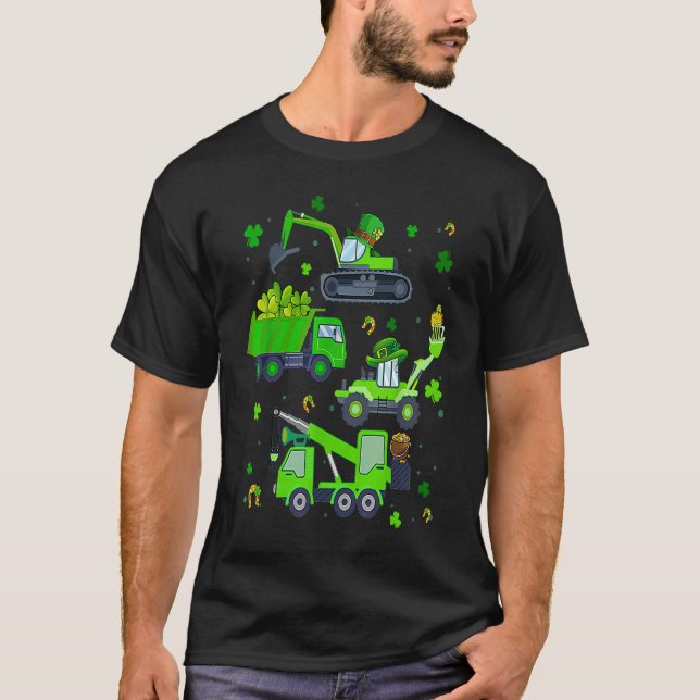 Boys St Patricks Day Crane Truck Construction Todd T-Shirt (Front)