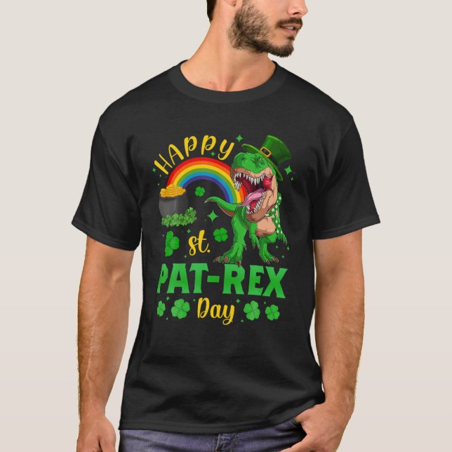 Boys St Patricks Day Dino Trex Funny Saint Patrex T-Shirt (Front)