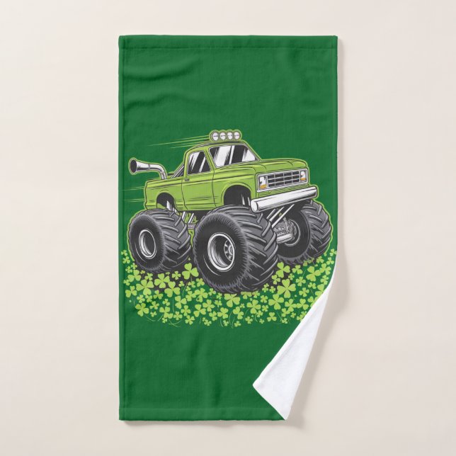 Boys St Patricks Day Toddler Lucky Monster Truck  Hand Towel (Hand Towel)