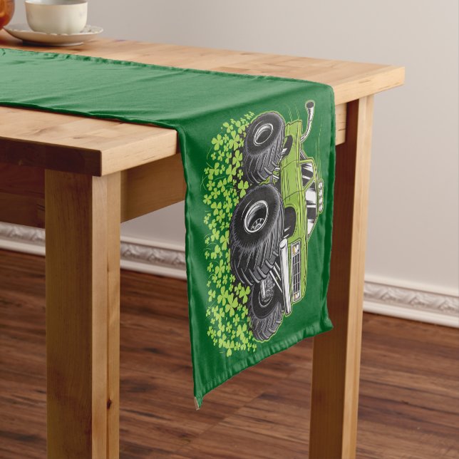 Boys St Patricks Day Toddler Lucky Monster Truck  Short Table Runner (In Situ)