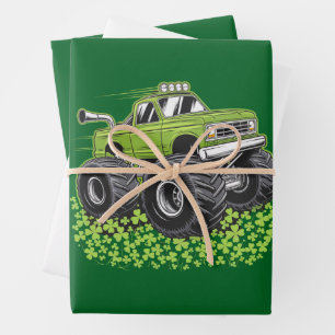 Boys St Patricks Day Toddler Lucky Monster Truck Wrapping Paper Sheet