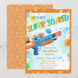 Boys Summer Watergun Pool Birthday Party Invitation