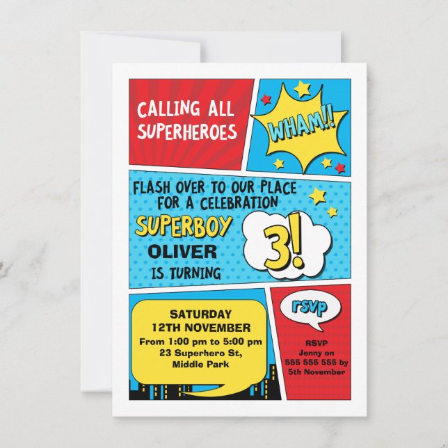Boys Superhero 3ème anniversaire Invitation (Devant)