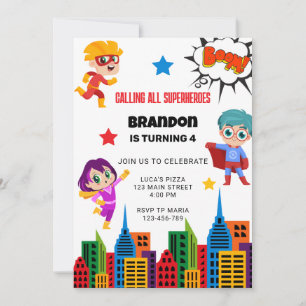 Boys Superhero Birthday Party Invitation