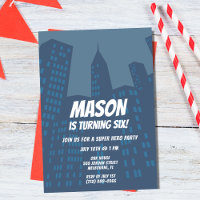 Boys Superhero City Anniversaire Fête Invitation