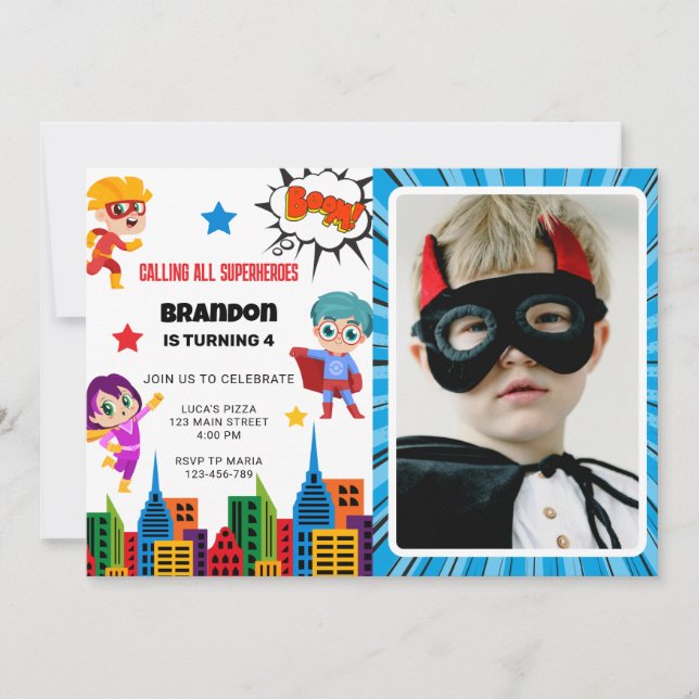 Boys Superhero Photo Birthday Party Invitation (Front)