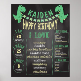 Boys T-Rex Dinosaur 16x20 Template 1st Birthday Poster