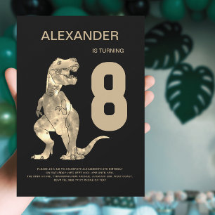 Boys T-Rex Dinosaur 8th Birthday Party Invitation