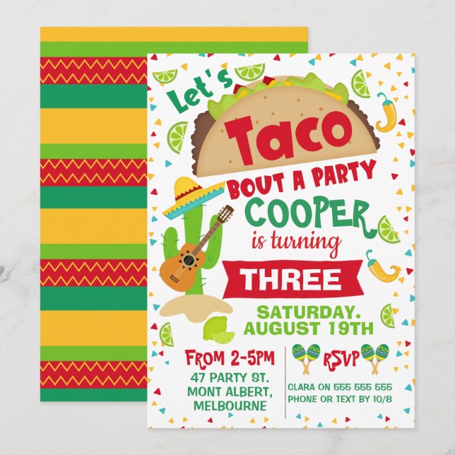 Boys Taco Bout Une fête Invitation d'anniversaire (Devant / Derrière)