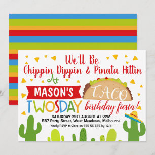 Boys Taco Twosday 2nd Birthday Party Invitation