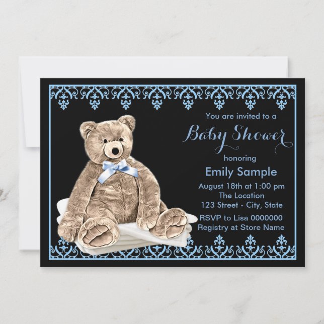 Boys Teddy Bear Baby Shower Invitation (Front)