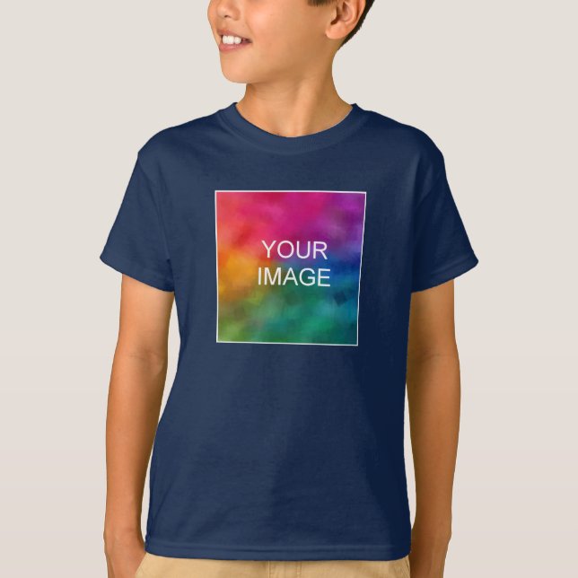 Boys Tee Shirts Add Image Text Navy Blue Template (Front)