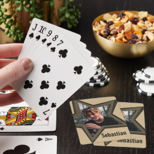 Boys teen photo in a black star brown custom name  playing cards