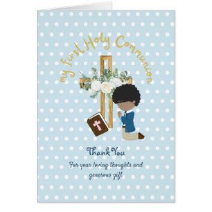 BOY'S Thank You Holy Communion Card - Black Hair