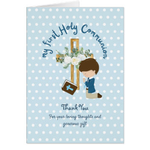 BOY'S Thank You Holy Communion Card - Brown Hair