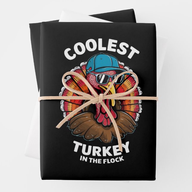 Boys Thanksgiving Kids Coolest Turkey In The Flock Wrapping Paper Sheet (In situ)