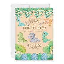 Boys Three Rex Third Birthday Party Invite