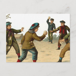 "Boys Throwing Snowballs" Vintage Christmas Holiday Postcard