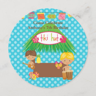 Boys Tiki Hut Round Luau Invitation d'anniversaire