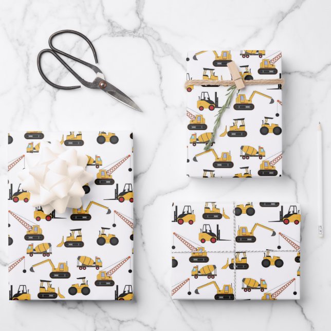 boys tiled construction party wrapping paper sheet (Front)