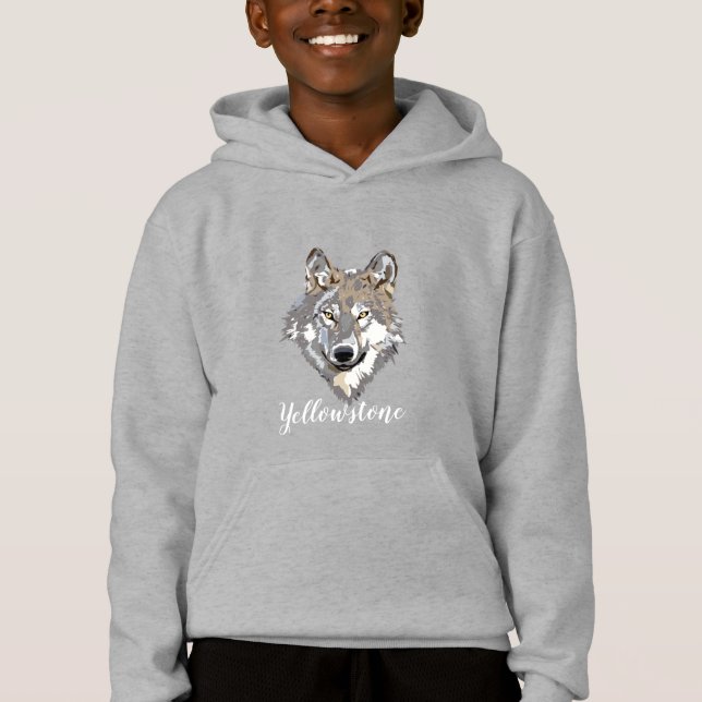Boy's Top Hooded Sweatshirt Yellowstone Wolf (Front)