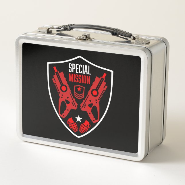 Boys Toy Dart Gun Battle Metal Lunch Box (Front)