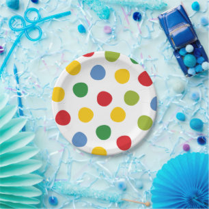 Boys Toys Birthday Primary Polka Dots Paper Plates
