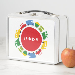 Boys Toys Colourful Transport Car Truck Bus Train Metal Lunch Box