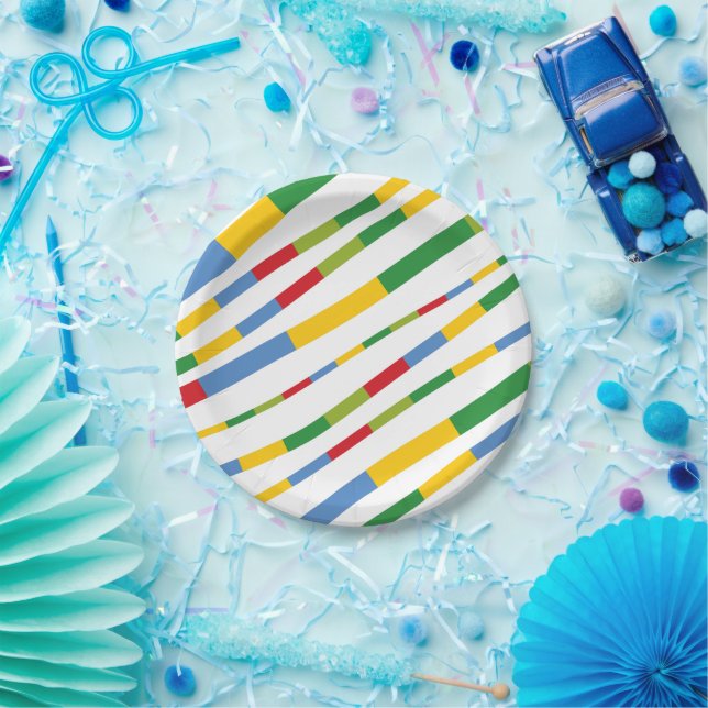 Boys Toys Kids Birthday Party Colourful Fun Stripe Paper Plate (Party)