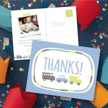 Boys Toys Pastel Blue Kid Birthday Party Thank You