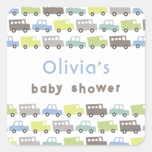 Boys Toys Pastel Blue Retro Transport Baby Shower Square Sticker