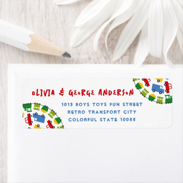 Boys Toys Transport Car Bus Truck Train Address (Insitu)