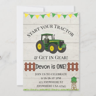 Boys Tractor Farm Birthday Party Invitation
